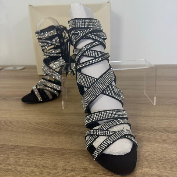 Vigo Fiore Womens Black Sparkle Strappy Formal Heels New in Box Size 6.5 - Picture 7 of 14